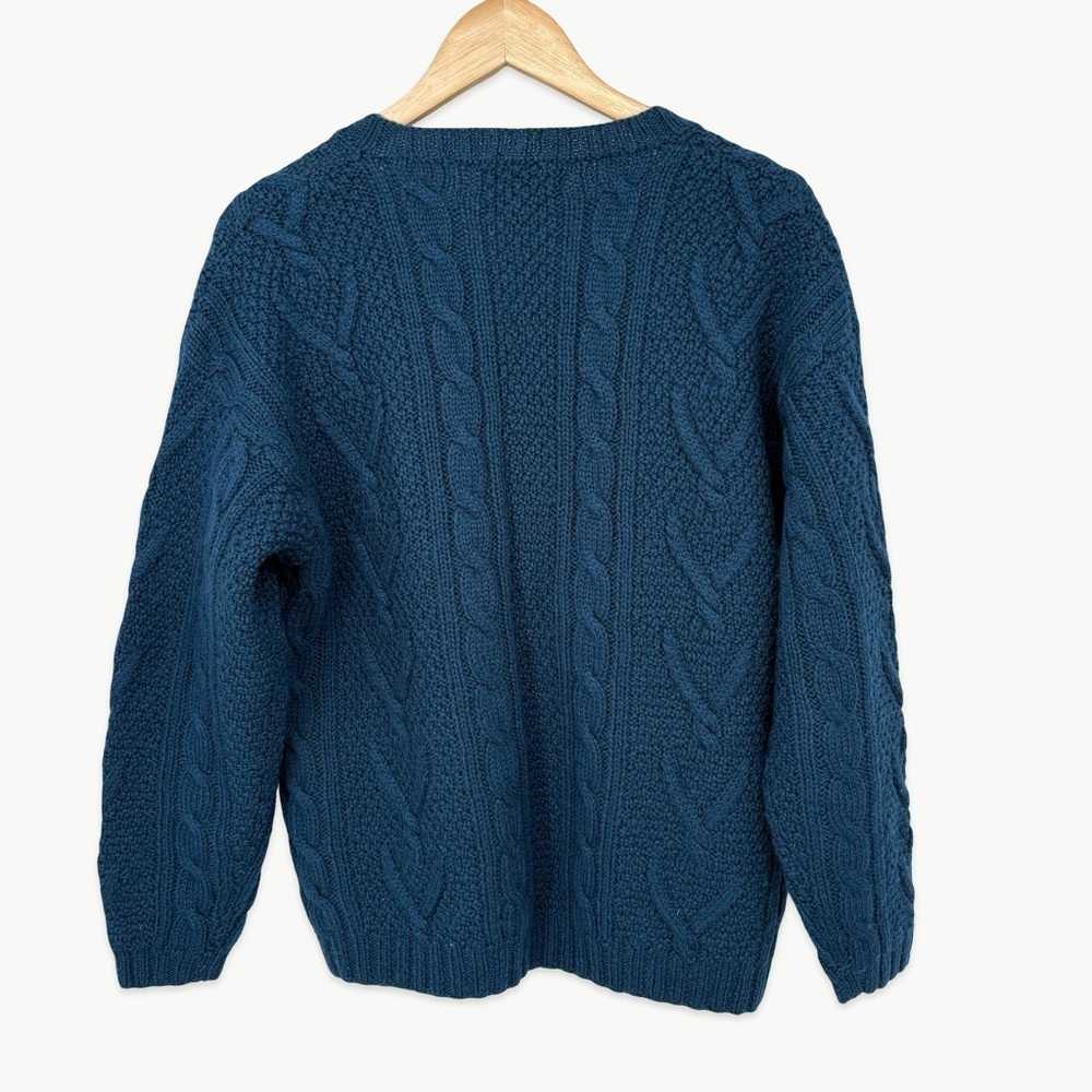 Vintage L.L. Bean Fisherman Cable Knit Wool Cardigan Sz Medium Navy 90s Classic - Picture 12 of 13